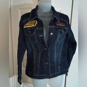 Vintage Wrangler Indian Motorcycle Women’s Denim Jacket M Patches  AA17